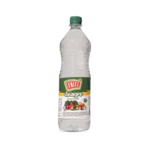 Vinagre Fritz 1 L en botella, recortado sobre fondo transparente