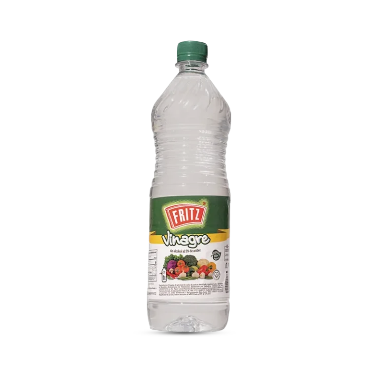 Vinagre Fritz 1 L en botella, recortado sobre fondo transparente